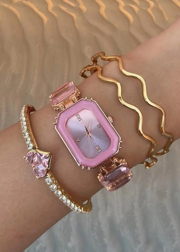 Pembe Parıltılı Kadın Kol Saati - Görsel 3