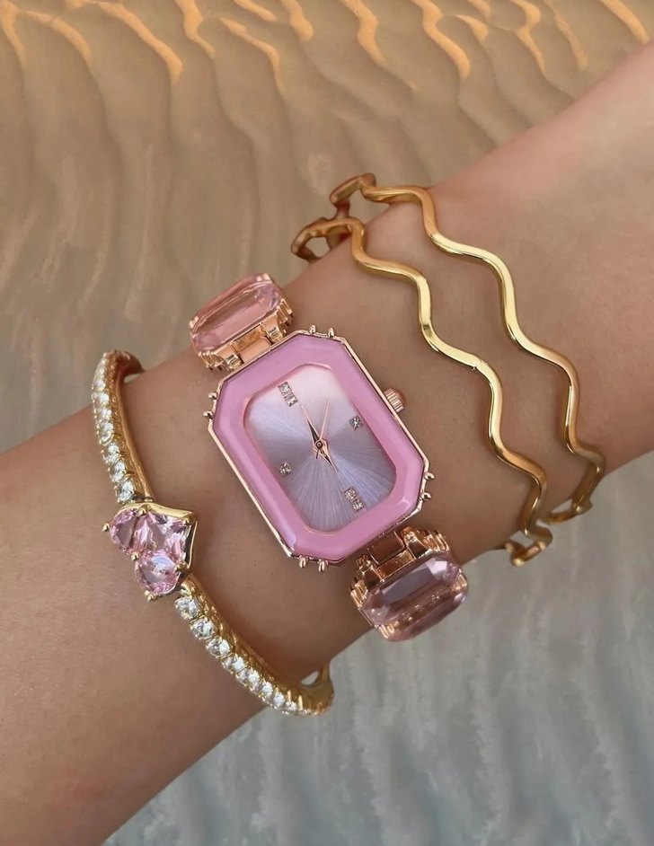 Pembe Parıltılı Kadın Kol Saati - Görsel 3