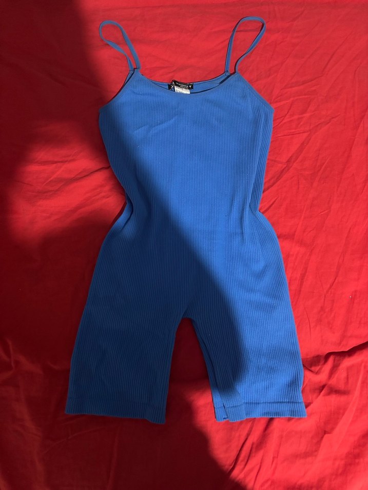 Mavi Kadın Midi Kısa Tulum - Görsel 2