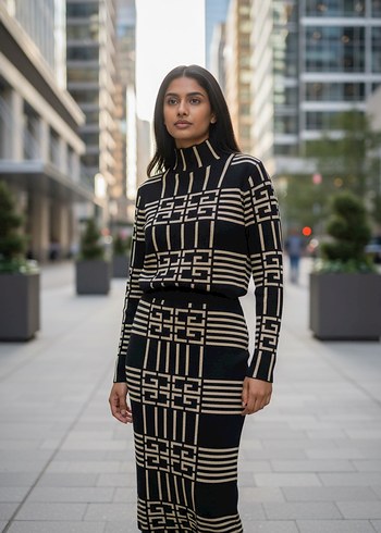 Siyah Ekose Desenli etekli Triko takım - Görsel 3