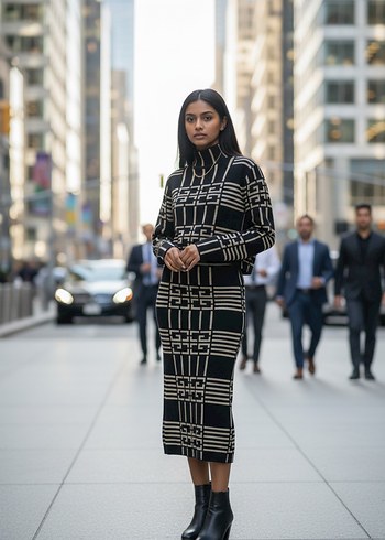 Siyah Ekose Desenli etekli Triko takım - Görsel 2