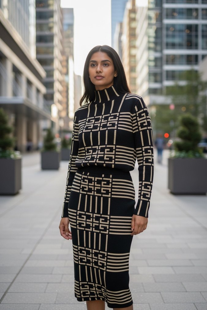 Siyah Ekose Desenli etekli Triko takım - Görsel 3