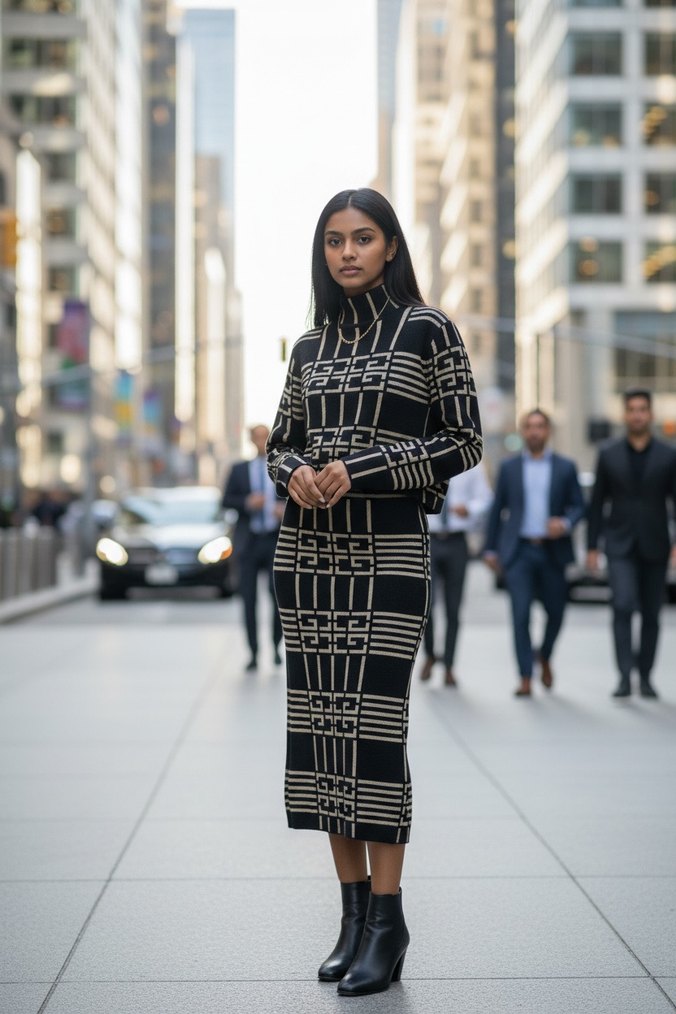 Siyah Ekose Desenli etekli Triko takım - Görsel 2