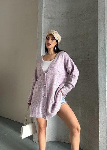 Süzene ve taşlı kristal düğmeli triko hırka - Görsel 2