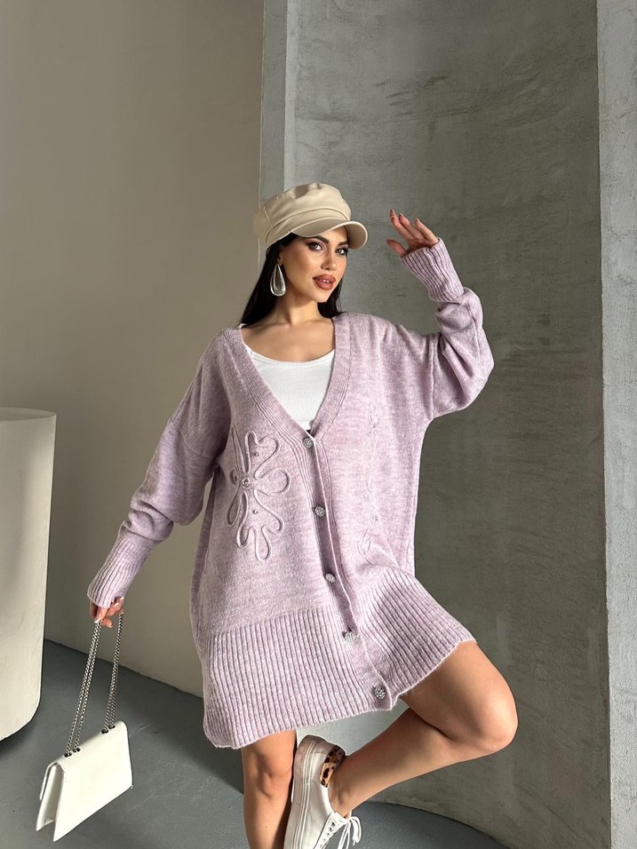 Süzene ve taşlı kristal düğmeli triko hırka - Görsel 3