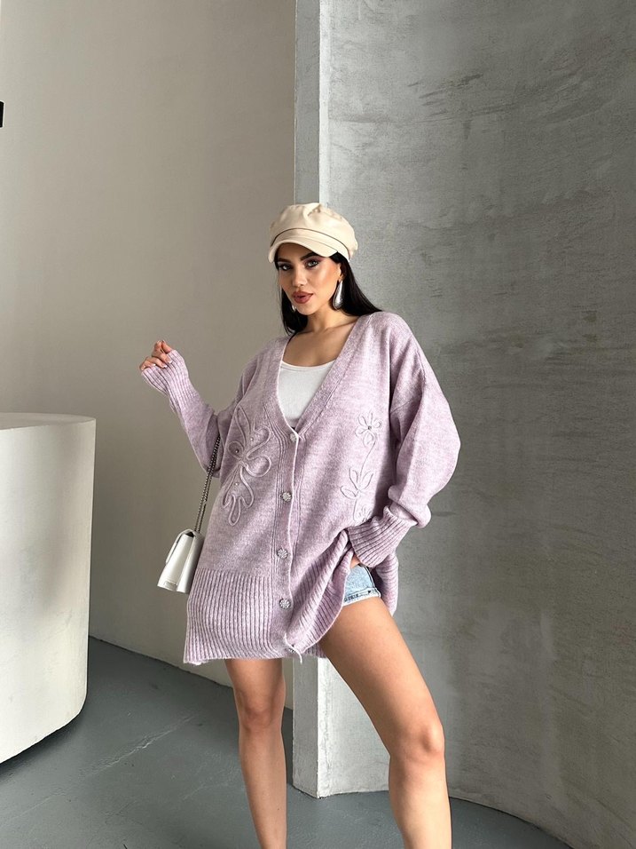 Süzene ve taşlı kristal düğmeli triko hırka - Görsel 5