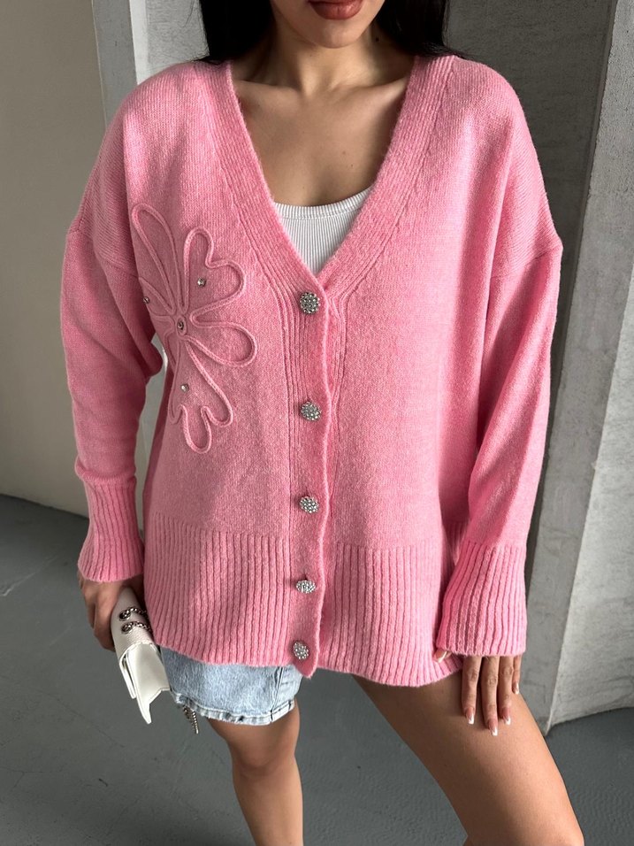 Süzene ve taşlı kristal düğmeli triko hırka - Görsel 5