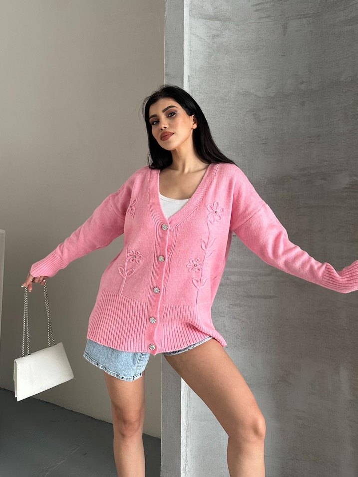 Süzene ve taşlı kristal düğmeli triko hırka - Görsel 2