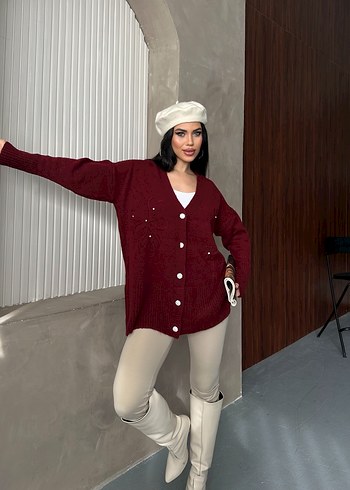 Süzene ve taşlı kristal düğmeli triko hırka - Görsel 2