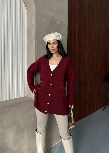 Süzene ve taşlı kristal düğmeli triko hırka - Görsel 5