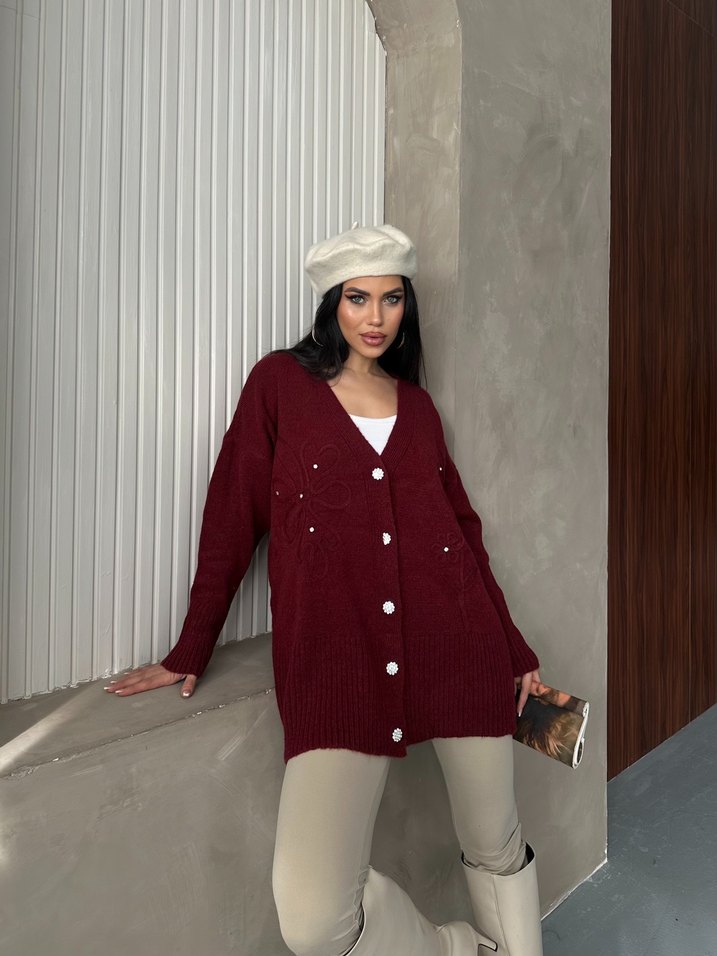 Süzene ve taşlı kristal düğmeli triko hırka - Görsel 4