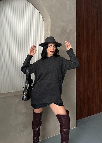 Süzene ve taşlı triko kazak - Görsel 5