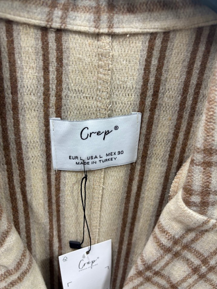 Bej Kareli Kadın Kaban - Görsel 4