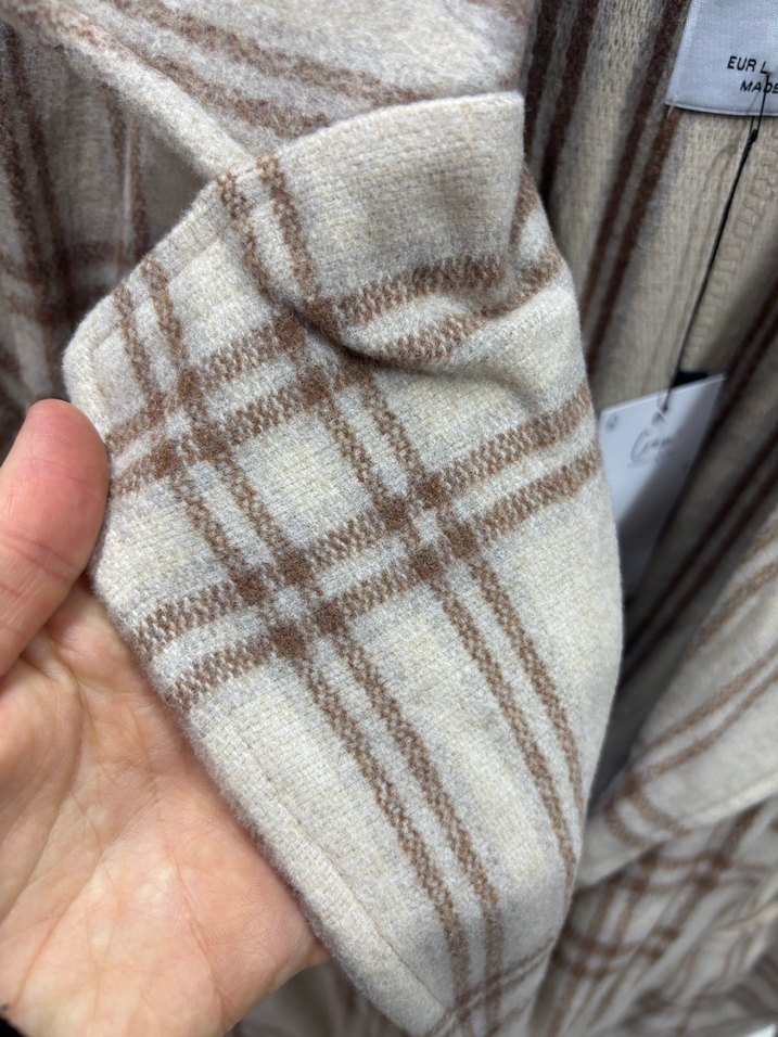 Bej Ekose Kadın Midi Kaban - Görsel 4