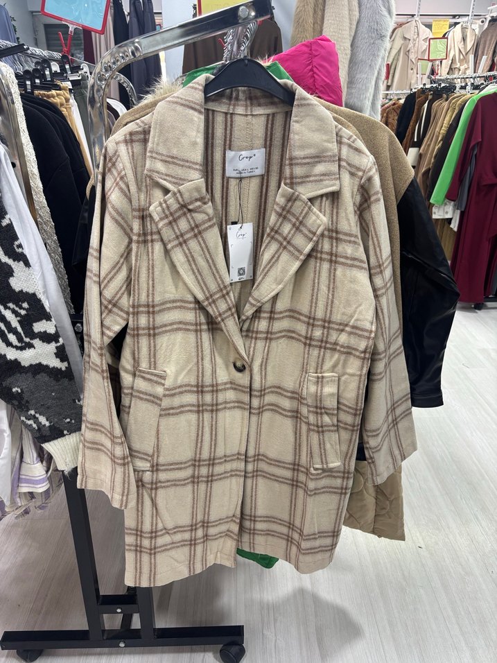 Bej Ekose Kadın Midi Kaban - Görsel 2