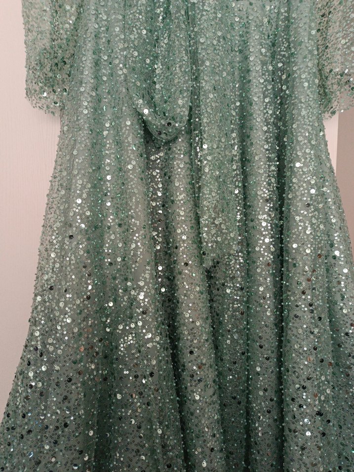 Parlak Yeşil Uzun Drapeli Kadın Abiye - Görsel 3