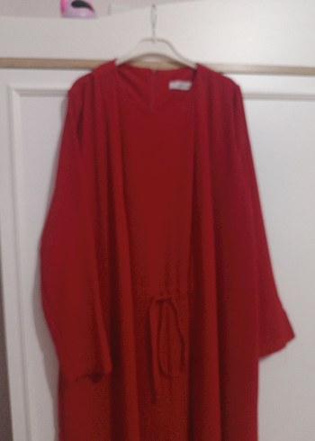 Koyu Kırmızı Uzun Salaş Kadın tulum - Görsel 2