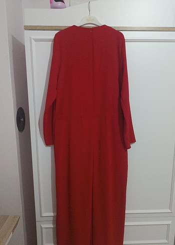 Koyu Kırmızı Uzun Salaş Kadın tulum - Görsel 3