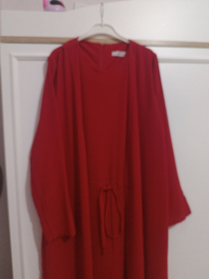 Koyu Kırmızı Uzun Salaş Kadın tulum - Görsel 2