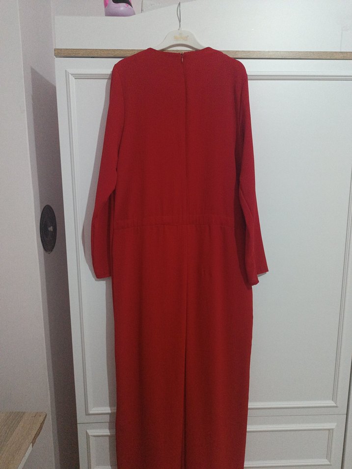 Koyu Kırmızı Uzun Salaş Kadın tulum - Görsel 3