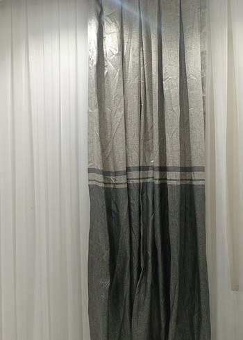 Gri Bağlama Desenli Modern Klasik Perde - Görsel 2