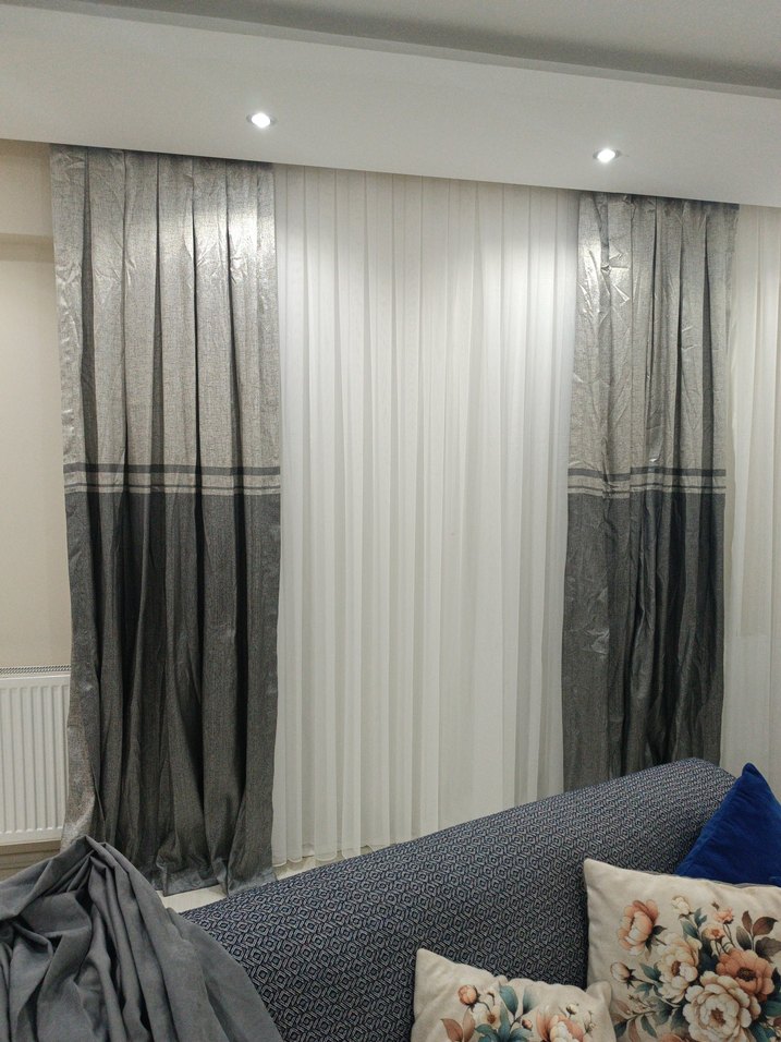 Gri Bağlama Desenli Modern Klasik Perde - Görsel 4
