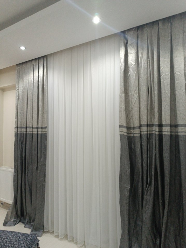 Gri Bağlama Desenli Modern Klasik Perde - Görsel 3