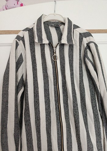 Gri Çizgili Uzun Kollu Keten Gömlek - Görsel 2