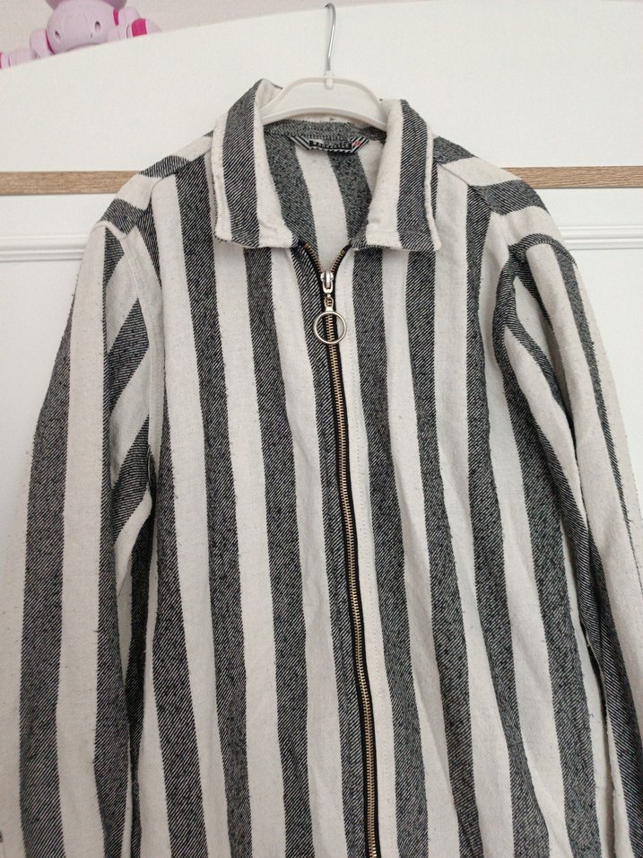 Gri Çizgili Uzun Kollu Keten Gömlek - Görsel 2