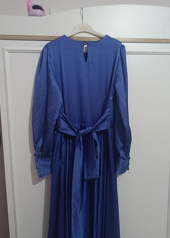 Uzun Kollu Lacivert Kadın Uzun Elbise - Görsel 3