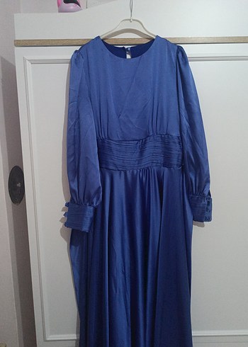 Uzun Kollu Lacivert Kadın Uzun Elbise - Görsel 2