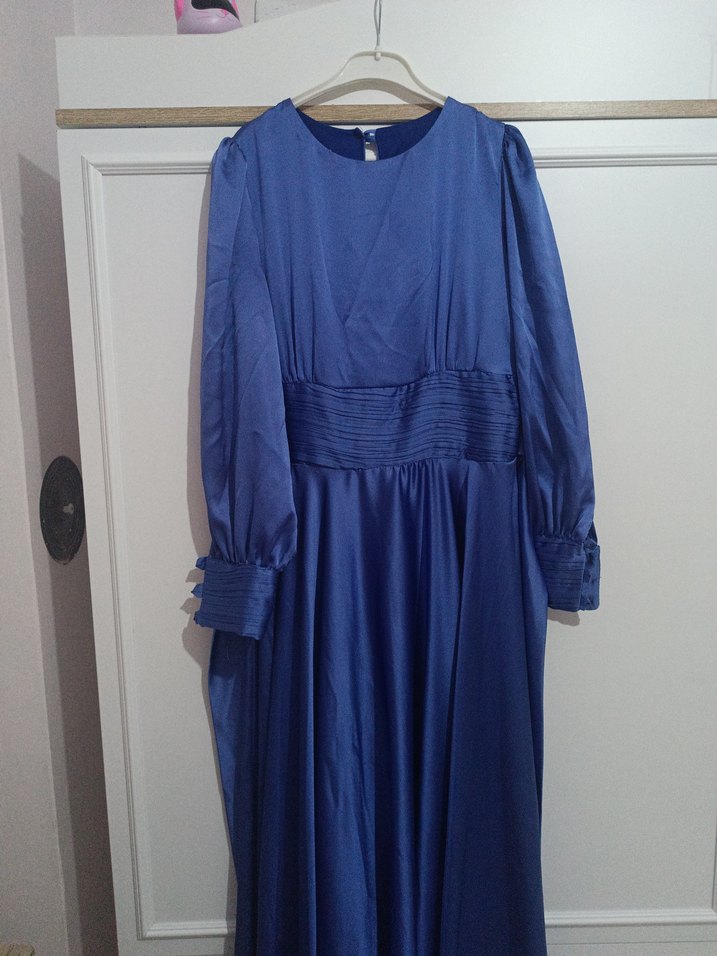 Uzun Kollu Lacivert Kadın Uzun Elbise - Görsel 2