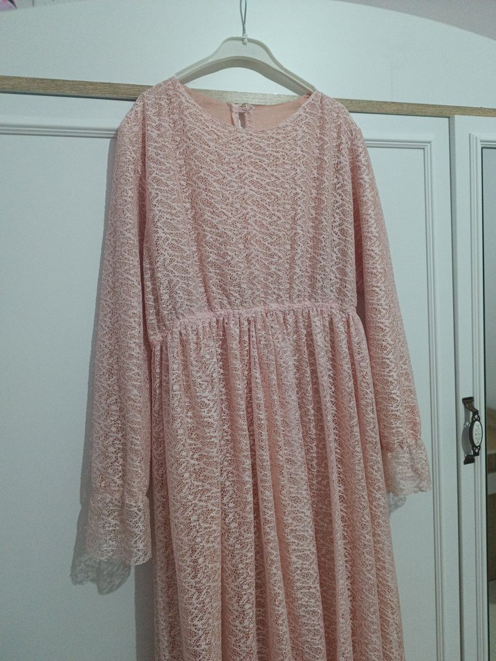 Pembe Bohem Dantel Detaylı Uzun Elbise - Görsel 2