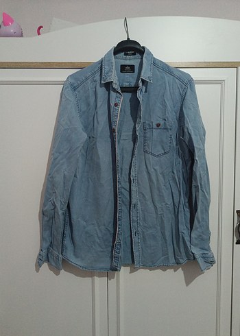 Erkek Mavi Denim Uzun Kollu Gömlek