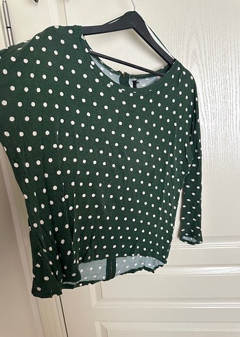 Yeşil Puantiyeli Uzun Kollu Bluz - Görsel 3