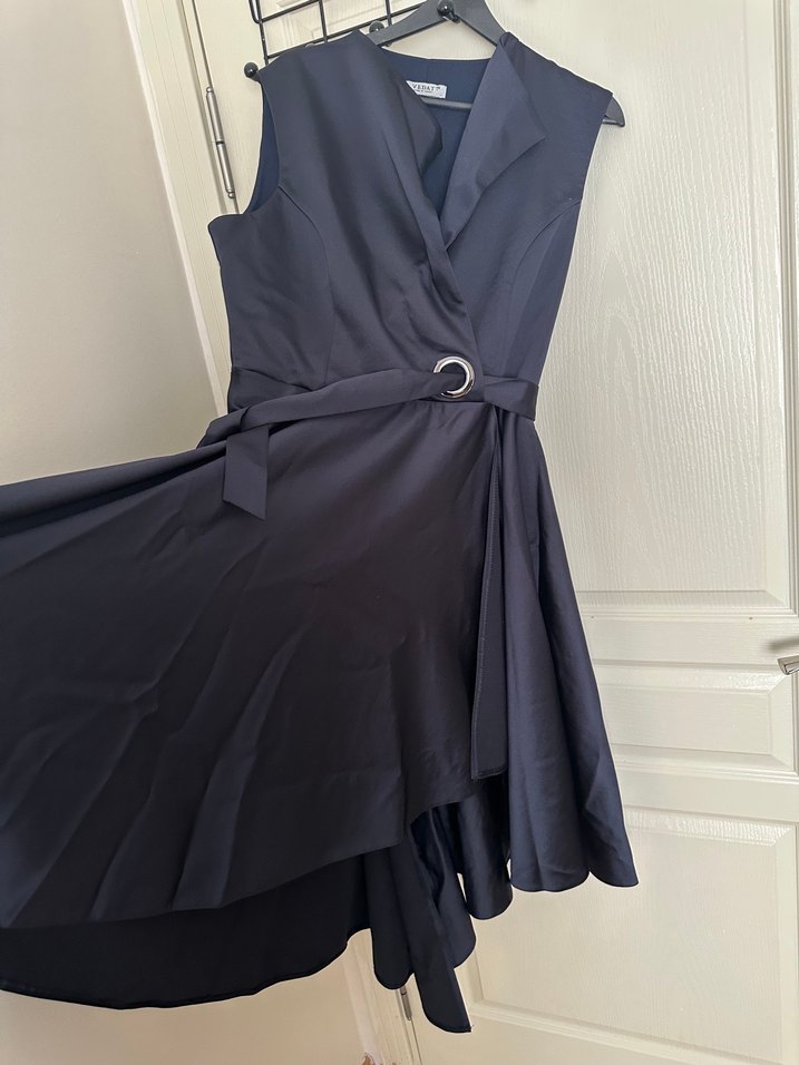 Lacivert Drapeli Kolsuz Uzun Elbise - Görsel 3