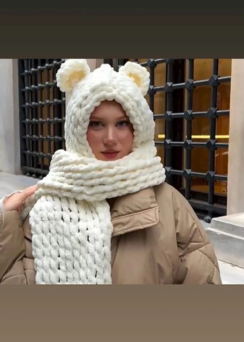 puffy ipten şapkalı ayıcık atkı - Görsel 5