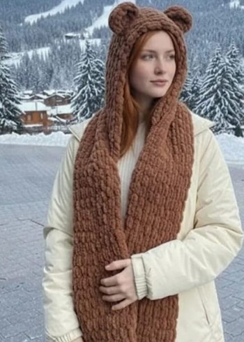 puffy ipten şapkalı ayıcık atkı - Görsel 6