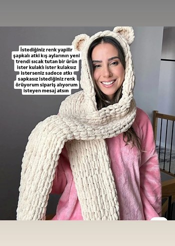 puffy ipten şapkalı ayıcık atkı - Görsel 7