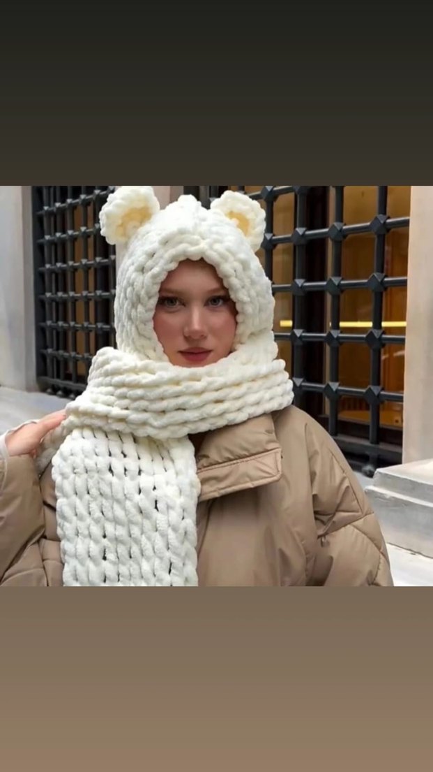 puffy ipten şapkalı ayıcık atkı - Görsel 5