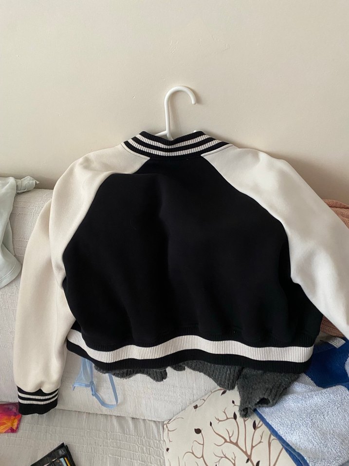 Siyah Beyaz Kadın Bomber Ceket - Görsel 2