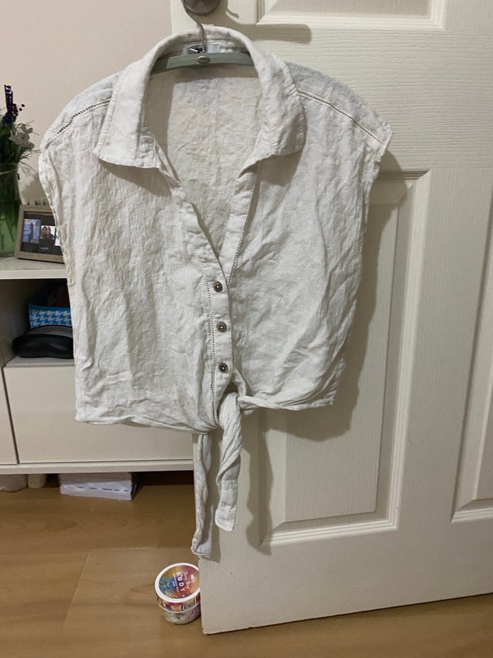 Düğmeli Keten Bohem Kolsuz Gömlek - Görsel 2