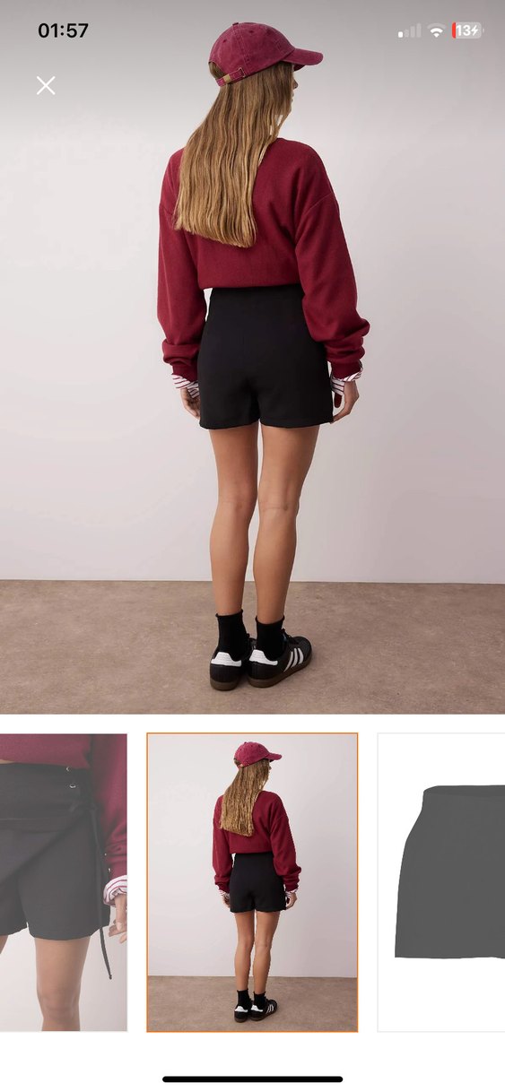 Beli Bağcıklı Siyah Mini Etek - Görsel 3