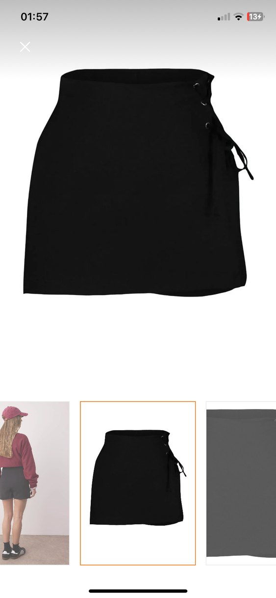 Beli Bağcıklı Siyah Mini Etek - Görsel 2