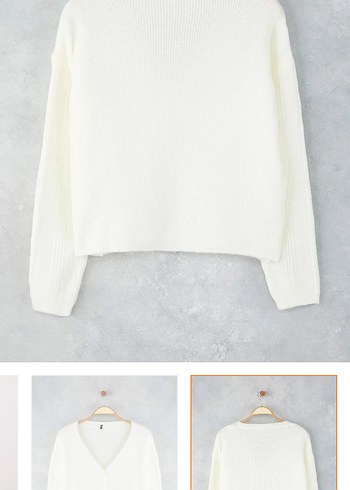 beyaz V Yaka Örgü Kadın Hırka - Görsel 4