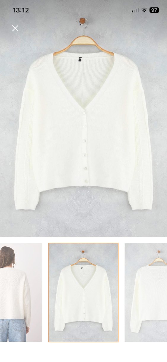 beyaz V Yaka Örgü Kadın Hırka - Görsel 5