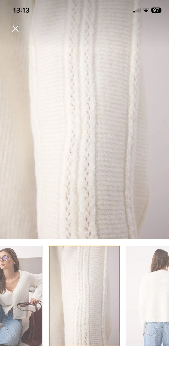 beyaz V Yaka Örgü Kadın Hırka - Görsel 3