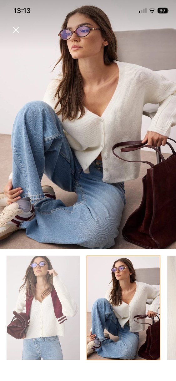 beyaz V Yaka Örgü Kadın Hırka - Görsel 2