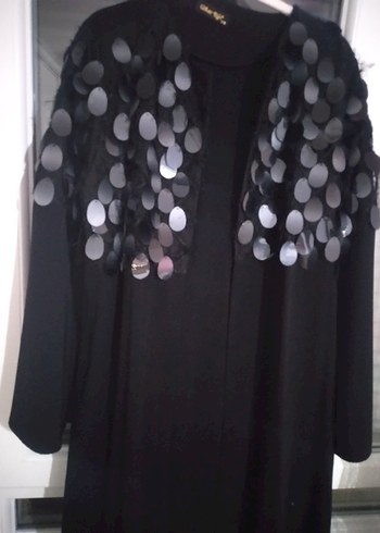 Kadın Siyah Uzun Kollu Payetli Uzun ceket - Görsel 10