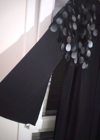 Kadın Siyah Uzun Kollu Payetli Uzun ceket - Görsel 7